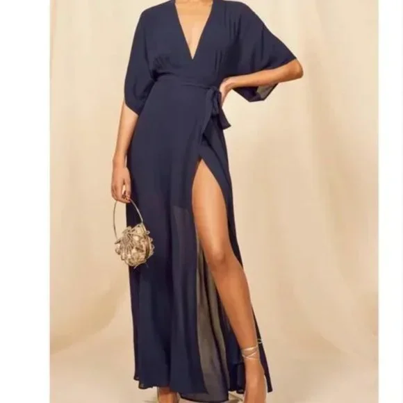 Reformation Winslow Maxi Evening WrapNavy Blue Dress - Picture 11 of 11
